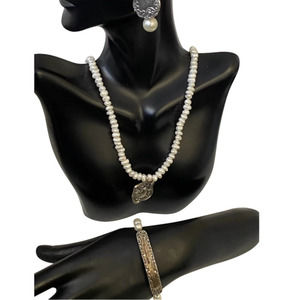 Vintage Toree Sterling Silver 925 Pearl Beaded Necklace Earrings & Bracelet Set